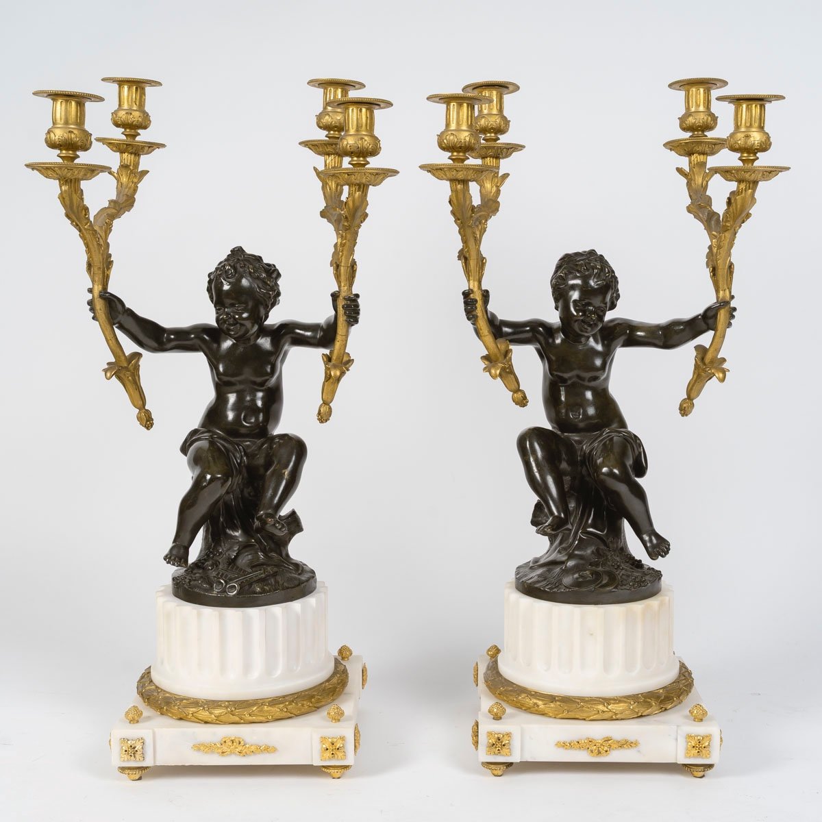 Grande Garniture De Cheminée Napoléon III, En Bronze Doré Et Patiné, Paris, Circa 1855-photo-3