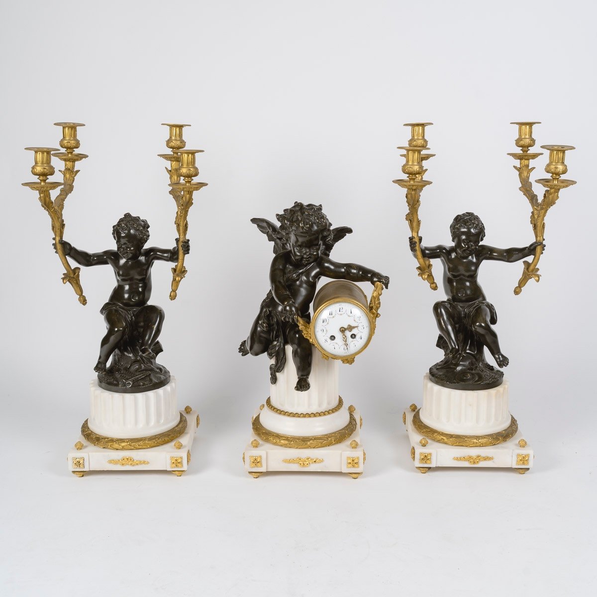 Grande Garniture De Cheminée Napoléon III, En Bronze Doré Et Patiné, Paris, Circa 1855-photo-4