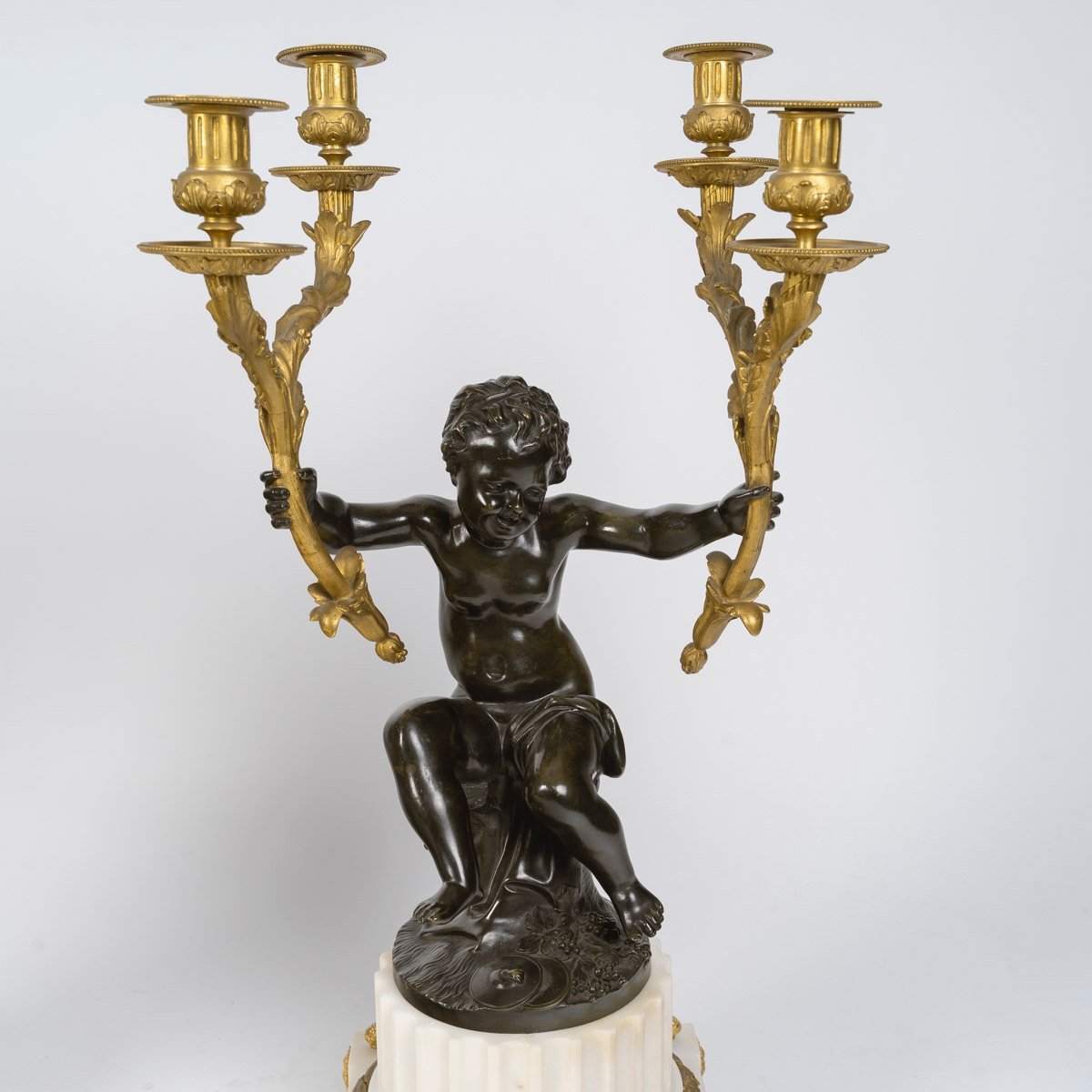 Grande Garniture De Cheminée Napoléon III, En Bronze Doré Et Patiné, Paris, Circa 1855-photo-3