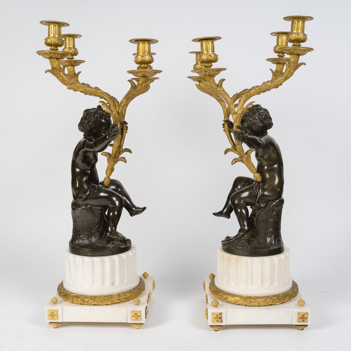 Grande Garniture De Cheminée Napoléon III, En Bronze Doré Et Patiné, Paris, Circa 1855-photo-4