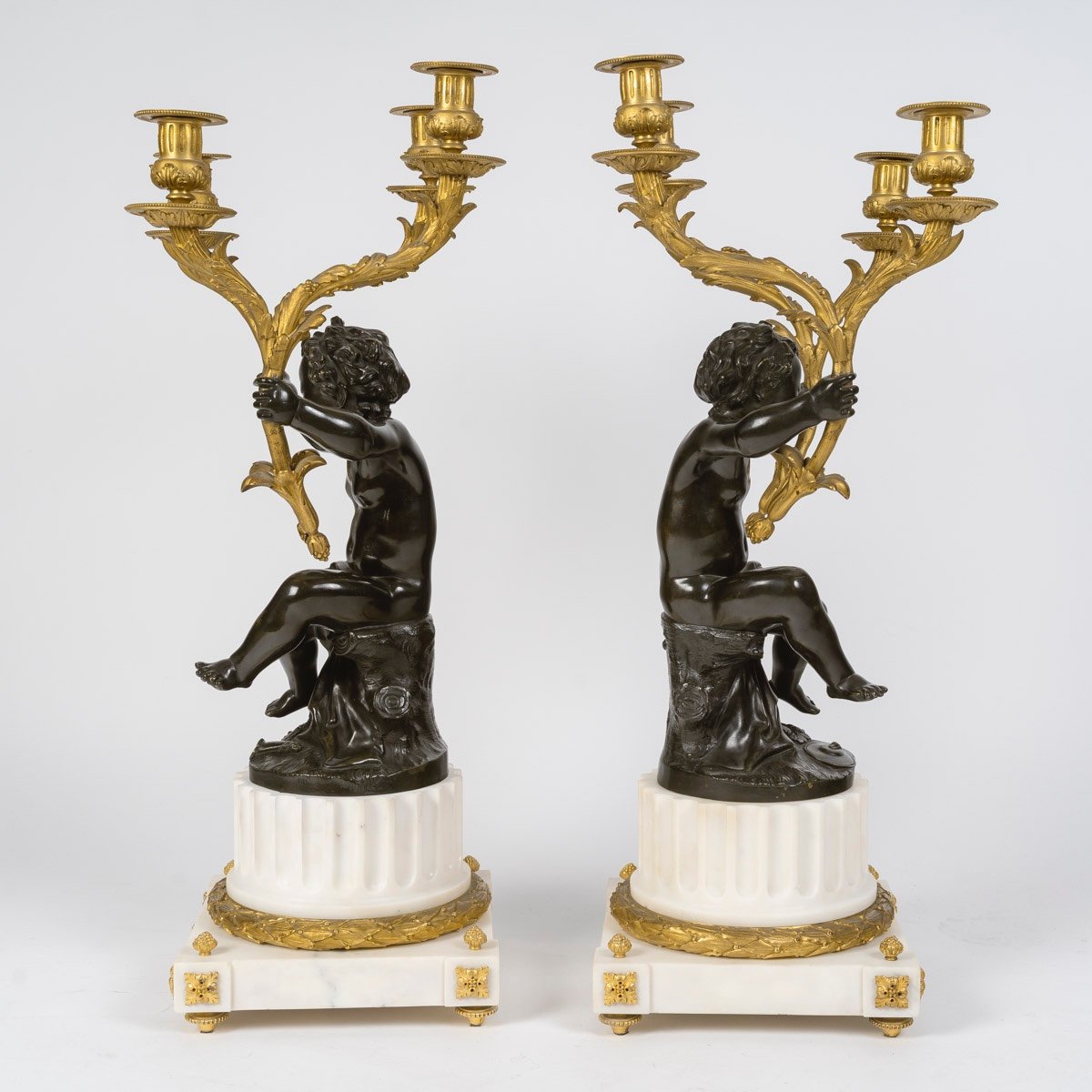 Grande Garniture De Cheminée Napoléon III, En Bronze Doré Et Patiné, Paris, Circa 1855-photo-5