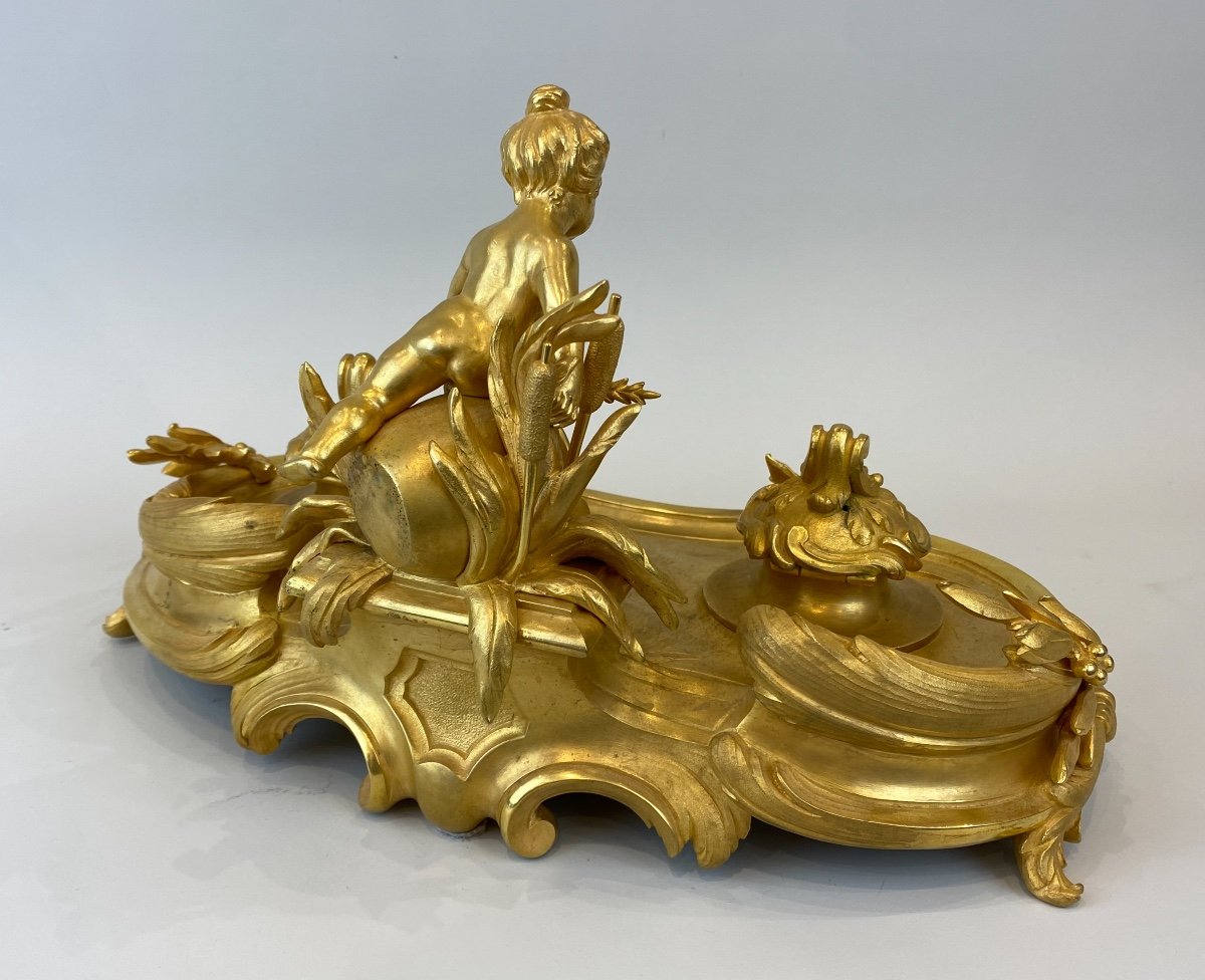 19th Century Inkwell In Gilt Bronze Attributed To Théodore Millet 1856-1918-photo-3