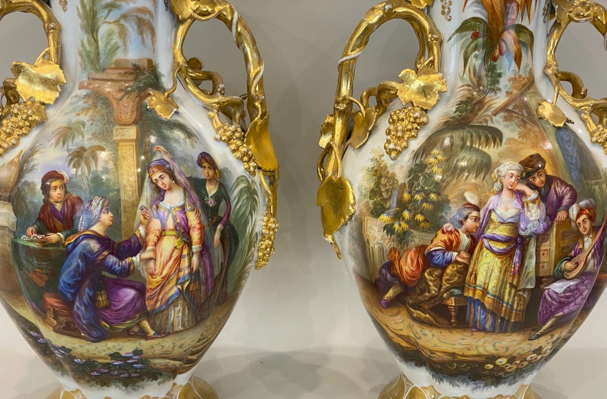 Large Pair Of Vases Signed Ruaud, Limoges, Circa 1860-photo-2