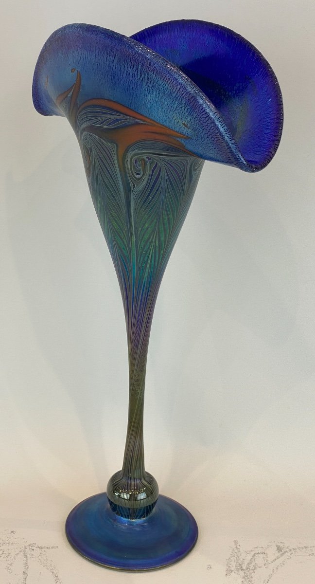 Vase En Verre Aurene Bleu Par Charles Lotton 1935-photo-3