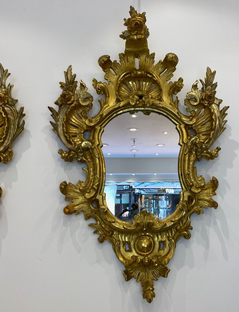 Pair De Miroirs Italiens En Bois Doré d'époque XVIIIe Siècle-photo-3