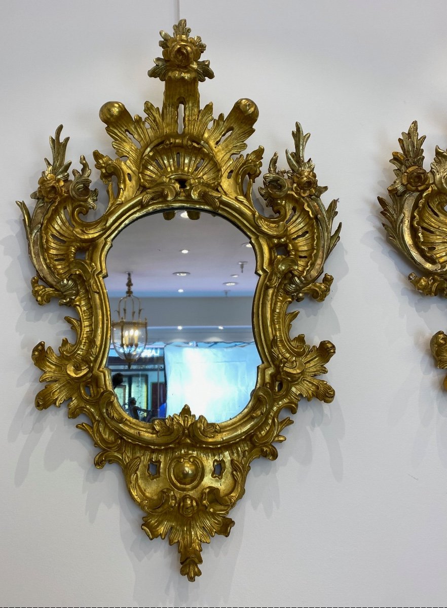 Pair De Miroirs Italiens En Bois Doré d'époque XVIIIe Siècle-photo-4