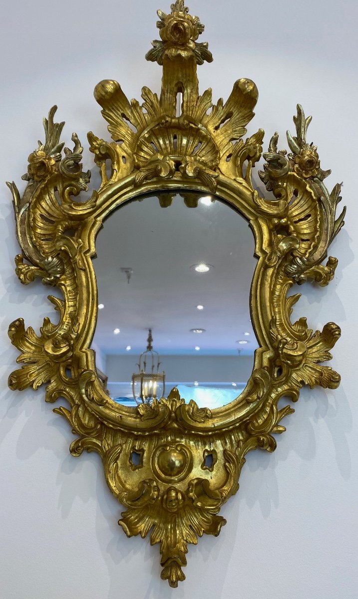 Pair De Miroirs Italiens En Bois Doré d'époque XVIIIe Siècle-photo-1