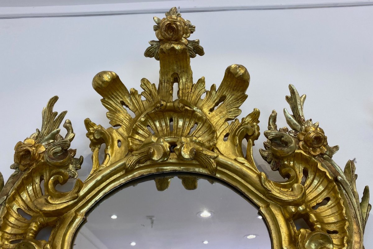 Pair De Miroirs Italiens En Bois Doré d'époque XVIIIe Siècle-photo-4