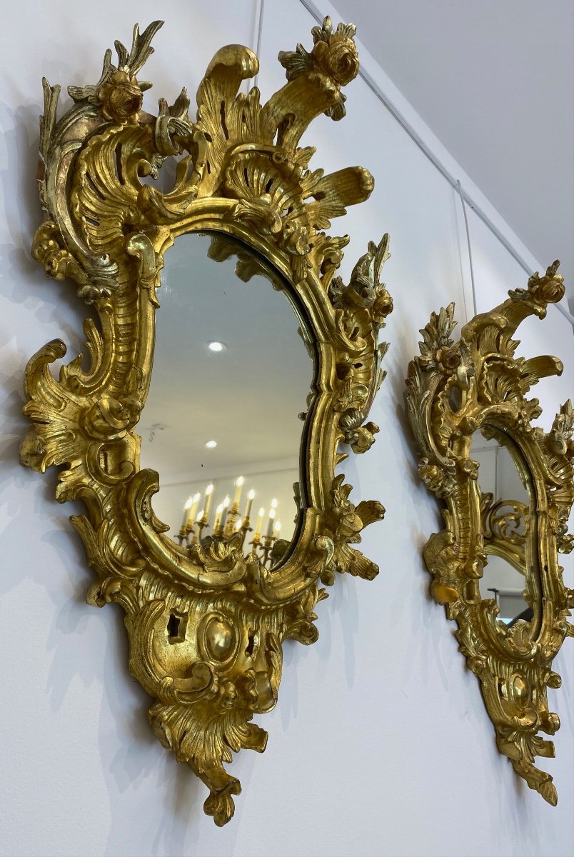 Pair De Miroirs Italiens En Bois Doré d'époque XVIIIe Siècle-photo-5