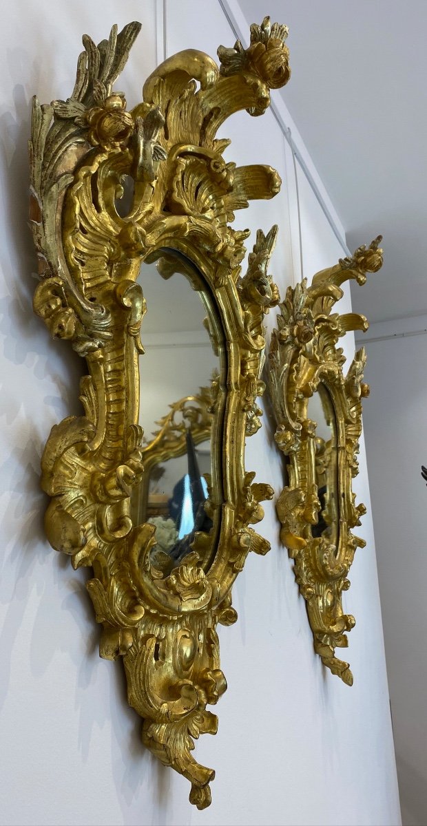 Pair De Miroirs Italiens En Bois Doré d'époque XVIIIe Siècle-photo-6