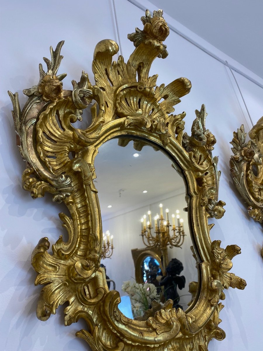 Pair De Miroirs Italiens En Bois Doré d'époque XVIIIe Siècle-photo-7