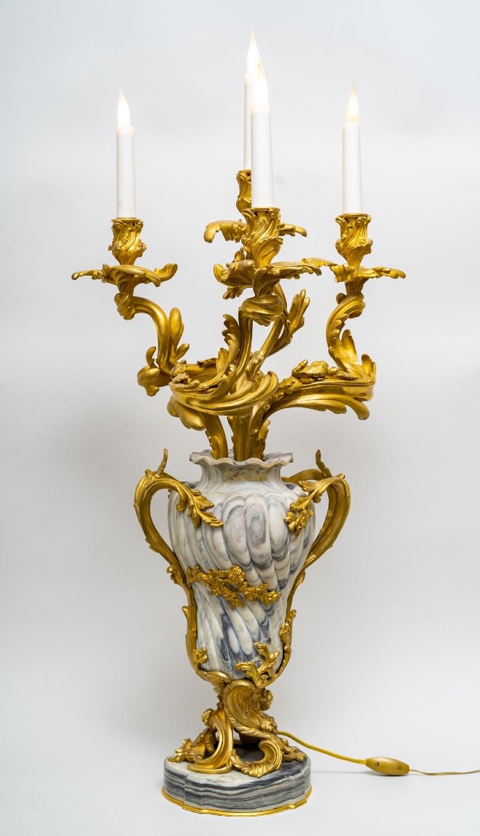 Pair Of Louis XV Candelabra By Henri Vian (1858-1904)-photo-2