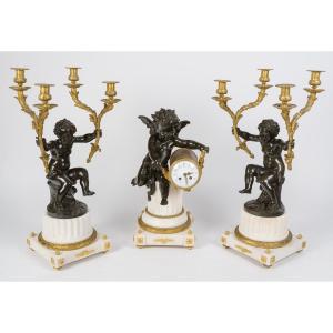 Grande Garniture De Cheminée Napoléon III, En Bronze Doré Et Patiné, Paris, Circa 1855