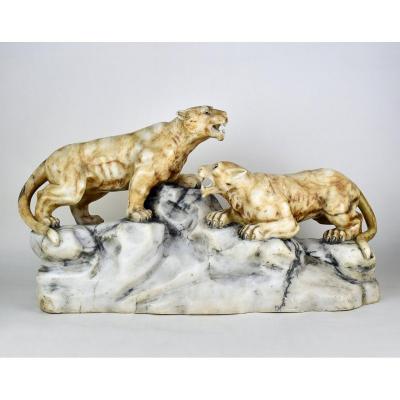 Deux Lionnes  Par  Alberto  SACCARDI  (1883-1956)