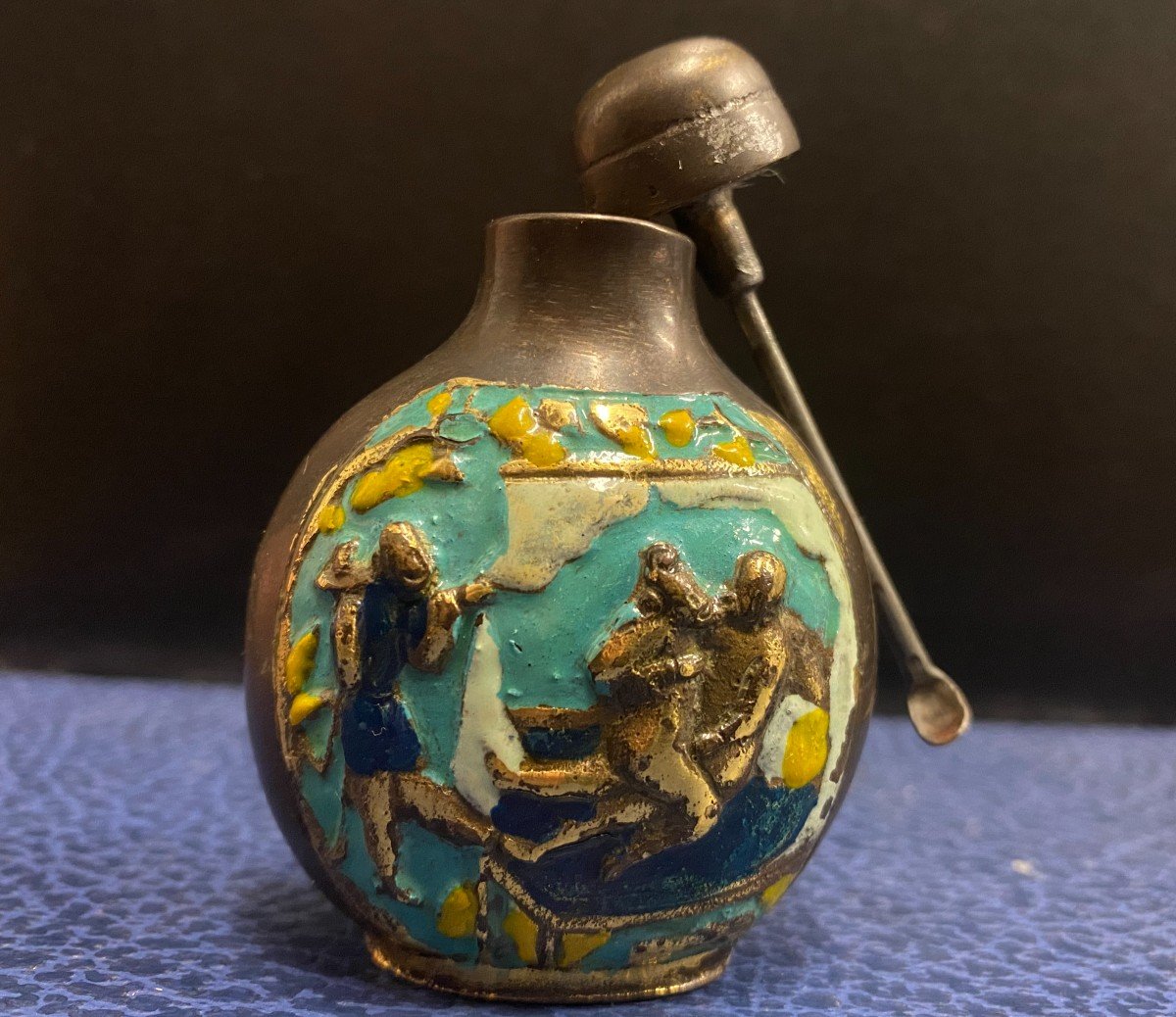 China/japan - Opium Snuffbox In Brass With Enameled Decorations Of Erotic Scenes - XXth Century-photo-6