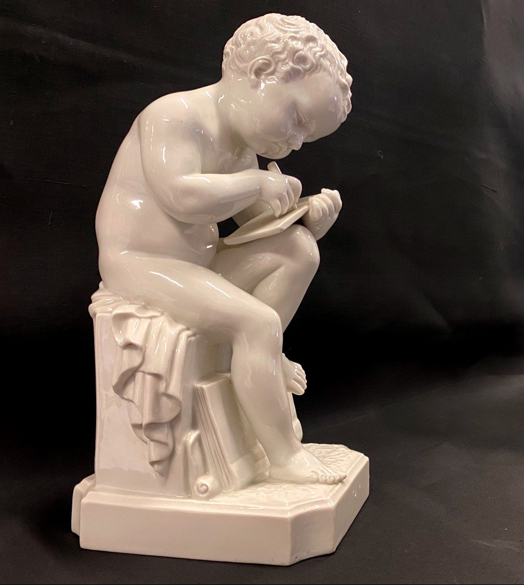 After Antonio Canova, Child At Study - Glazed White Ceramic --photo-2