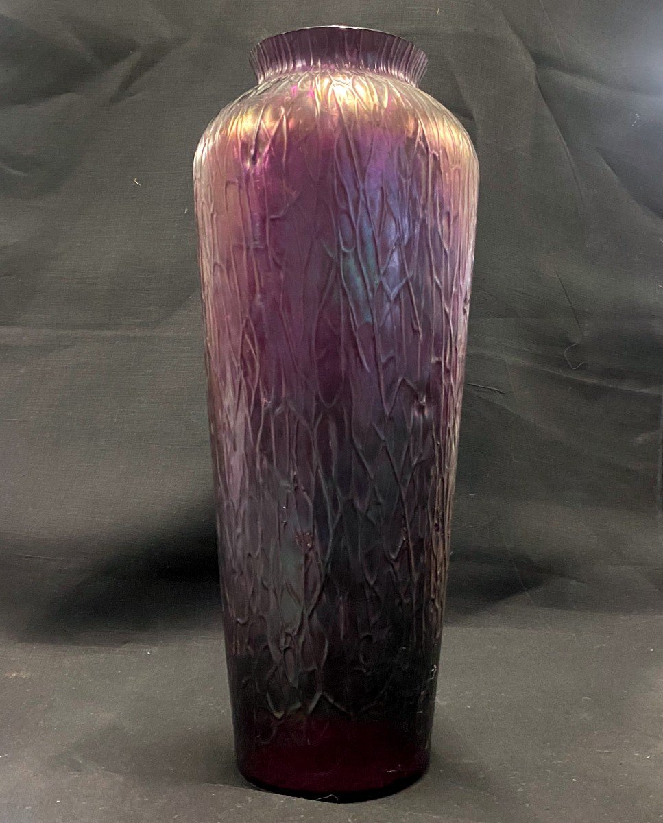 Loetz - Large Purple Vase Iridescent Of Green - 1950s/60s-photo-2