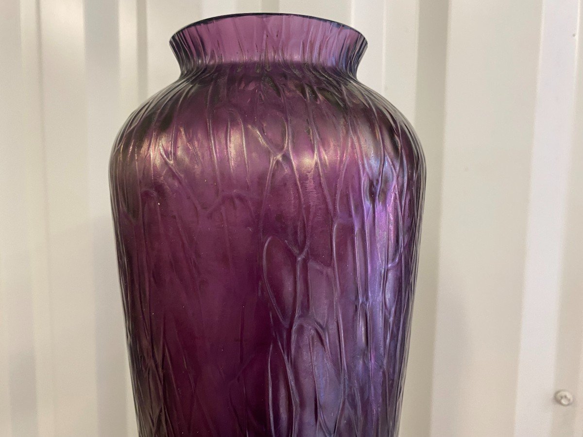 Loetz - Large Purple Vase Iridescent Of Green - 1950s/60s-photo-4