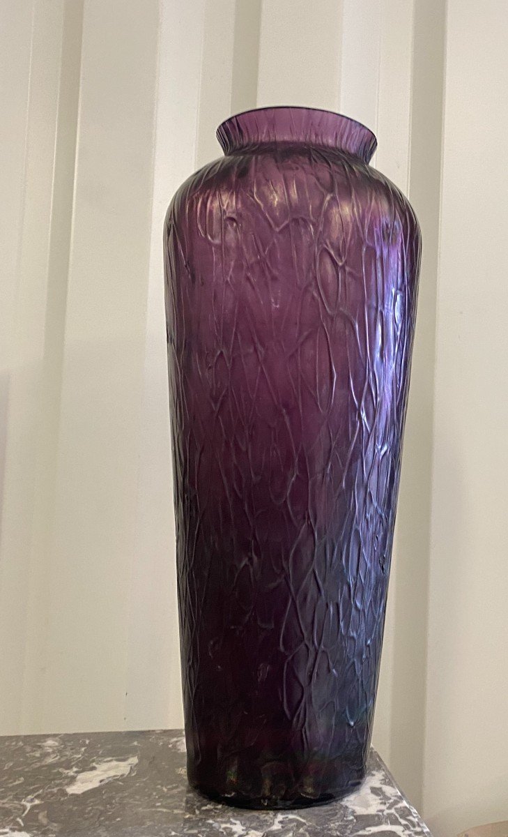 Loetz - Large Purple Vase Iridescent Of Green - 1950s/60s-photo-2