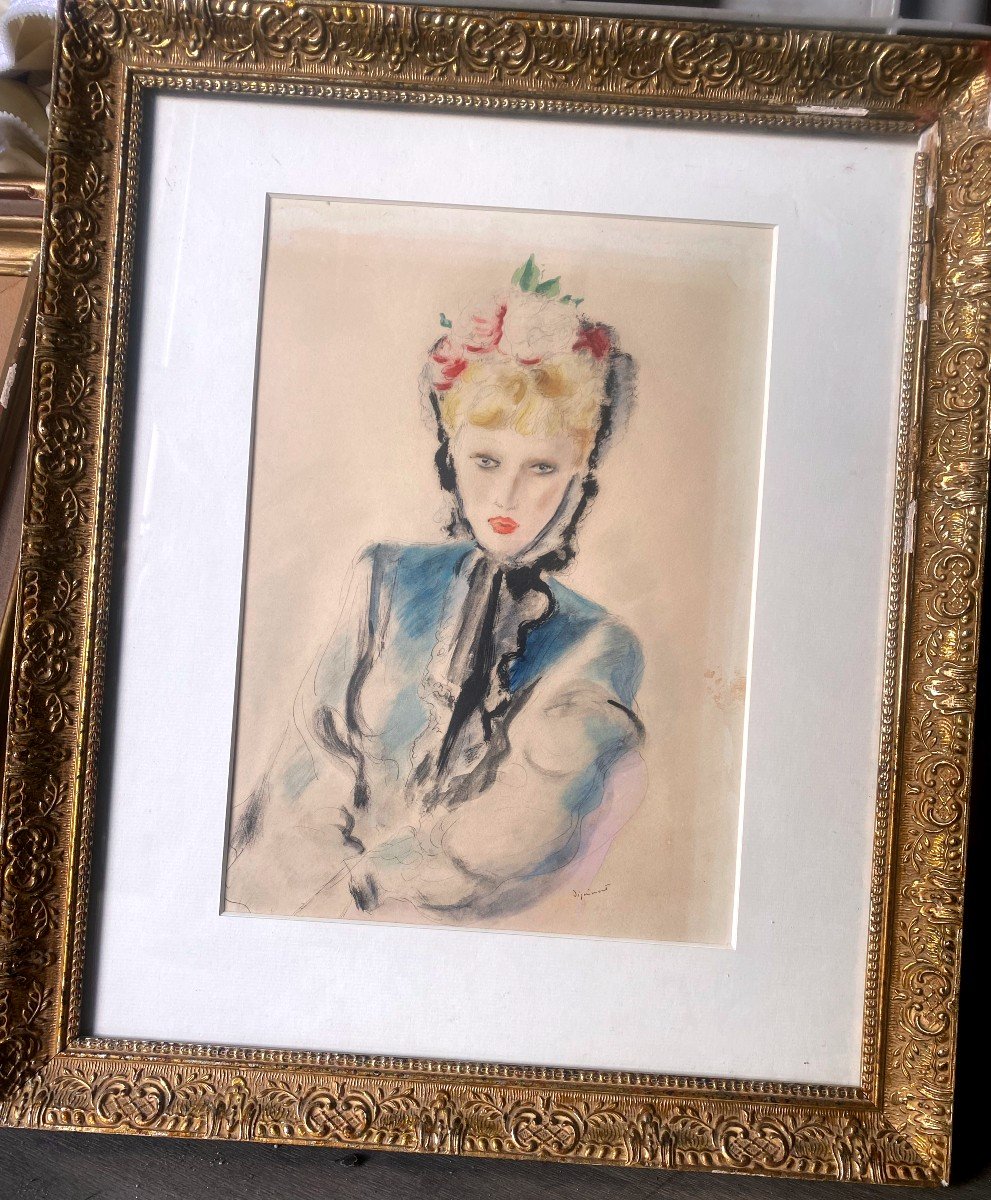 André Dignimont (1891-1965)- Aquarelle - Femme à La Robe Bleue-photo-3