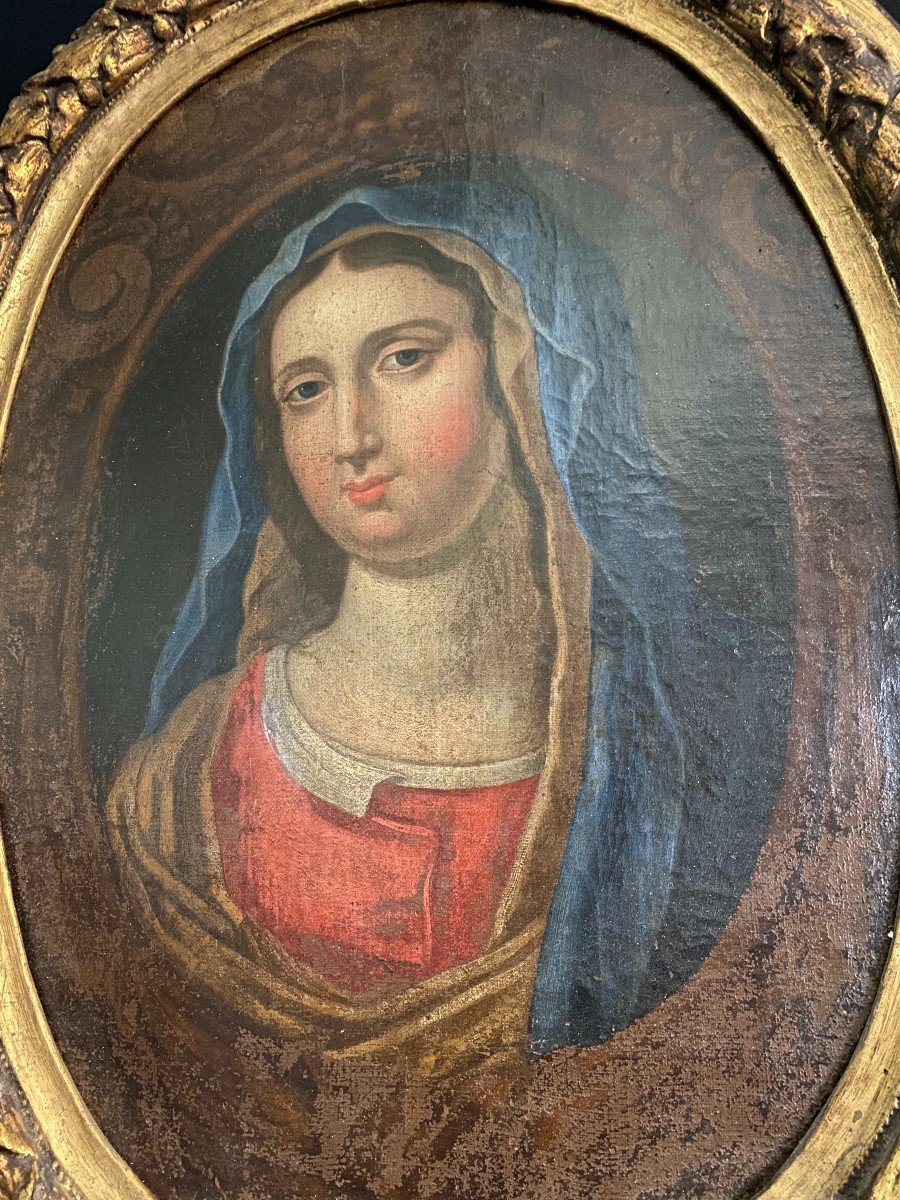 Oil On Oval Canvas Representing The Virgin - XVII Th-photo-4