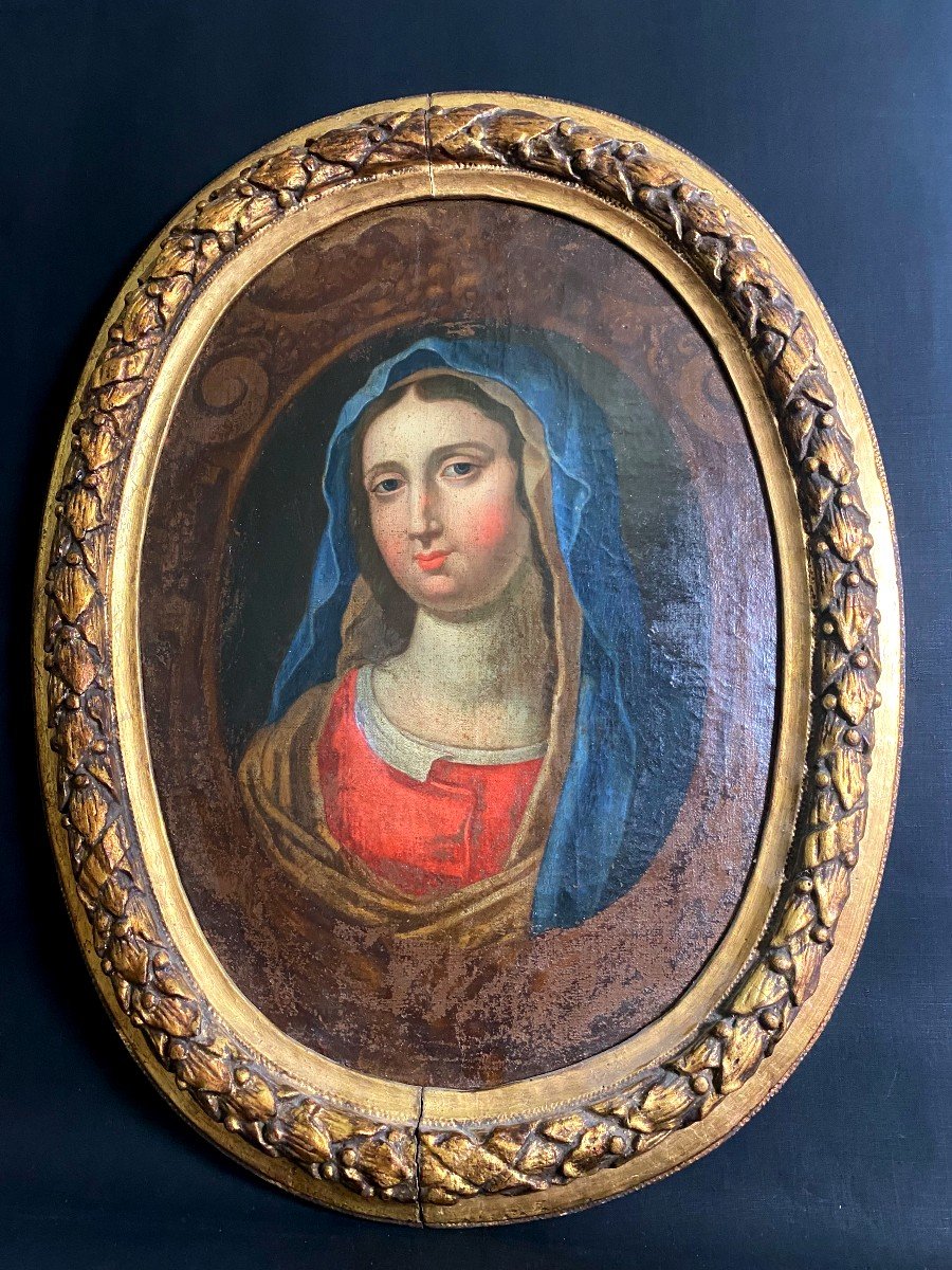 Oil On Oval Canvas Representing The Virgin - XVII Th