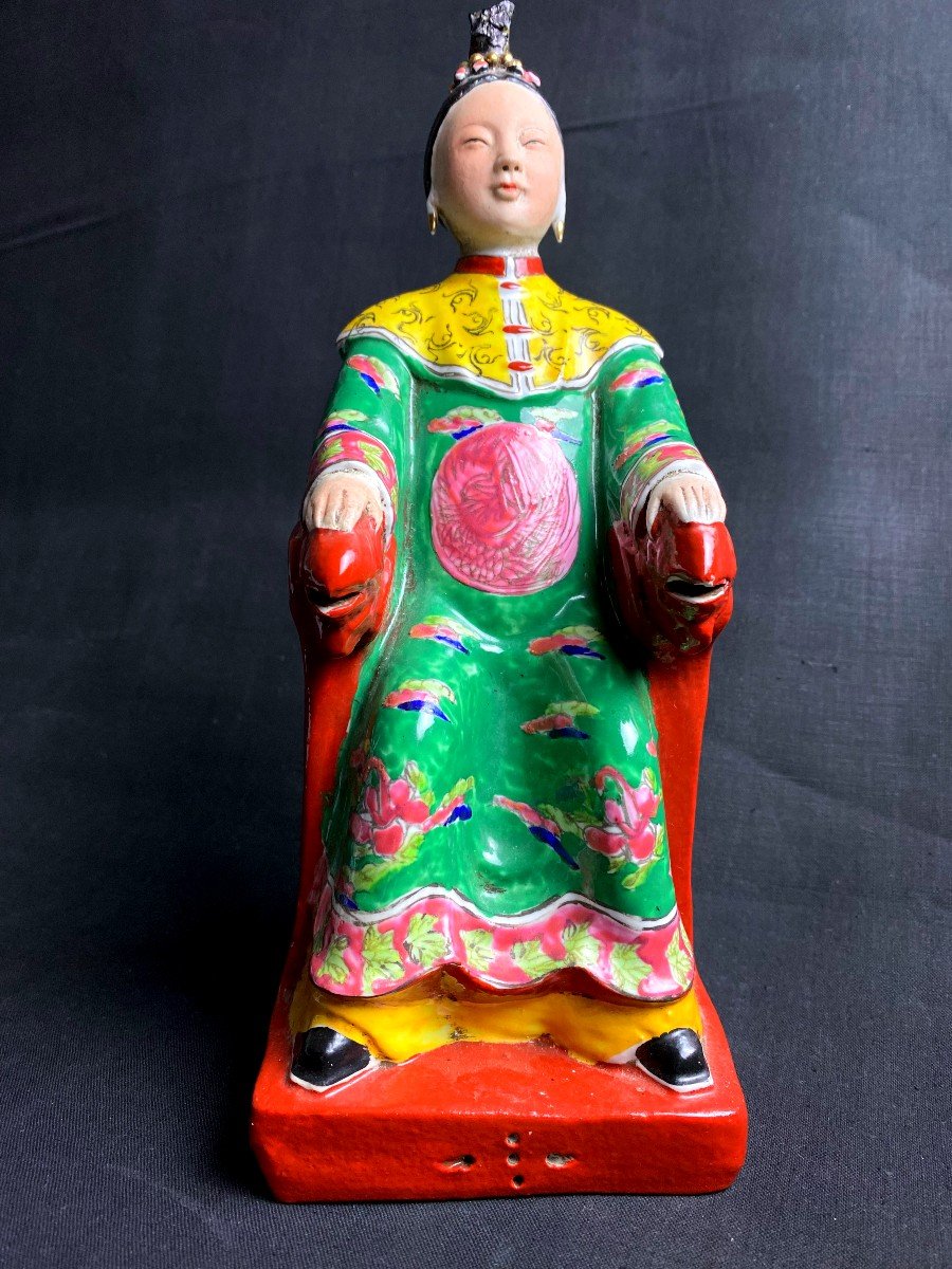 Asie- Statue Impératrice Porcelaine Chinoise Vers 1940-photo-2