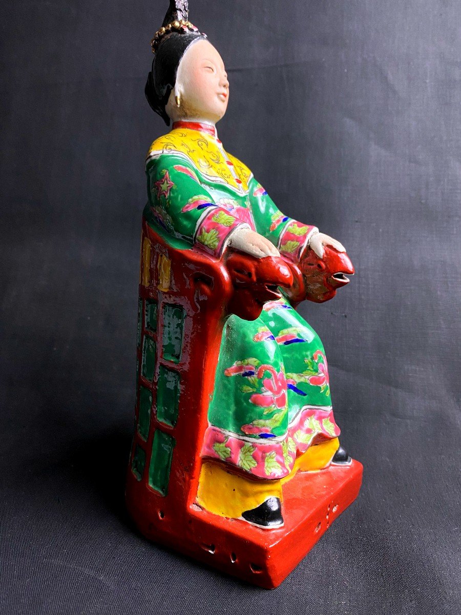 Asie- Statue Impératrice Porcelaine Chinoise Vers 1940-photo-1