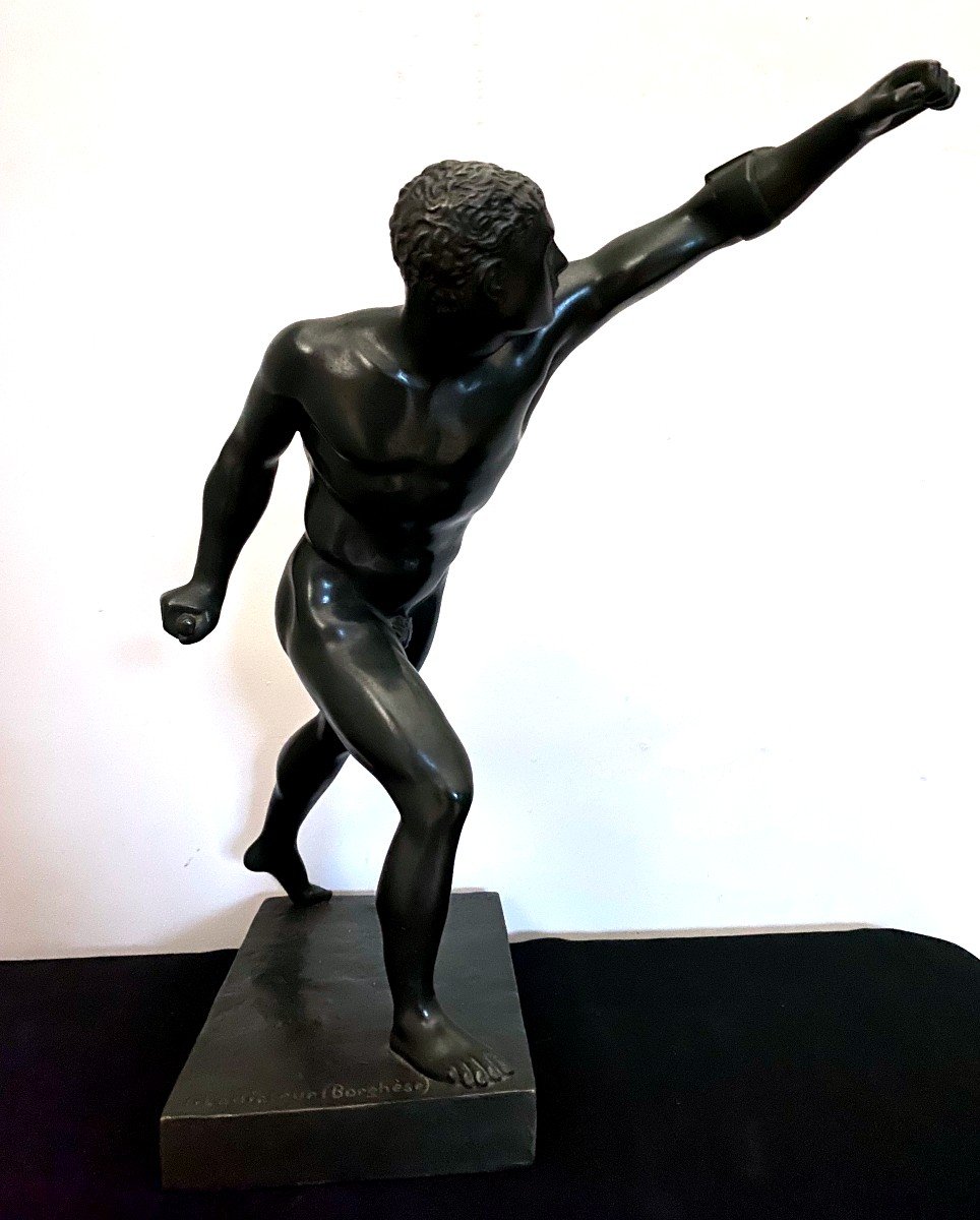 Bronze d'Après l'Antique, Le Gladiateur Borghese 20 Ième -photo-4