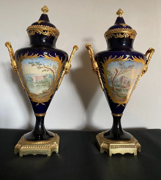 Paire De Vases De Sèvres Montés Sur Bronze 1870  Modèle Du Château De Blois-photo-4