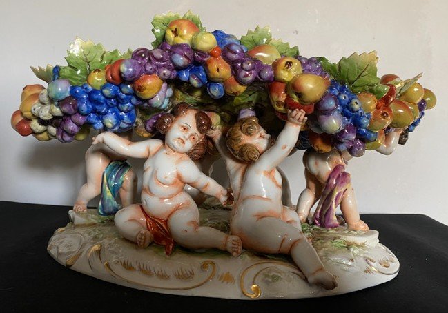 Meissen Porcelain Bowl With Fruits And Cherubs, Late 19th Century-photo-3