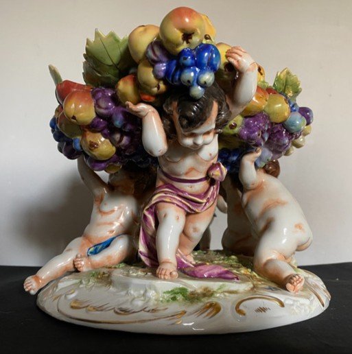 Meissen Porcelain Bowl With Fruits And Cherubs, Late 19th Century-photo-4