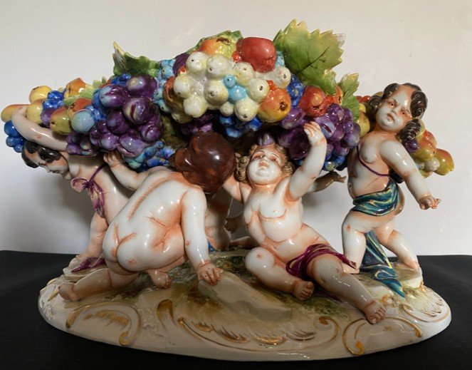 Meissen Porcelain Bowl With Fruits And Cherubs, Late 19th Century