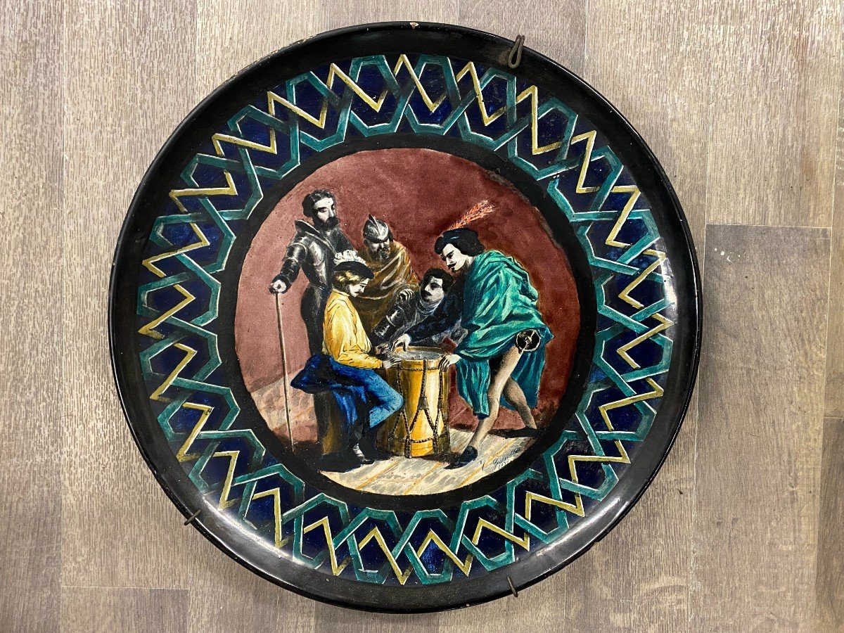 Large Painted Earthenware Plate - 19th-photo-1