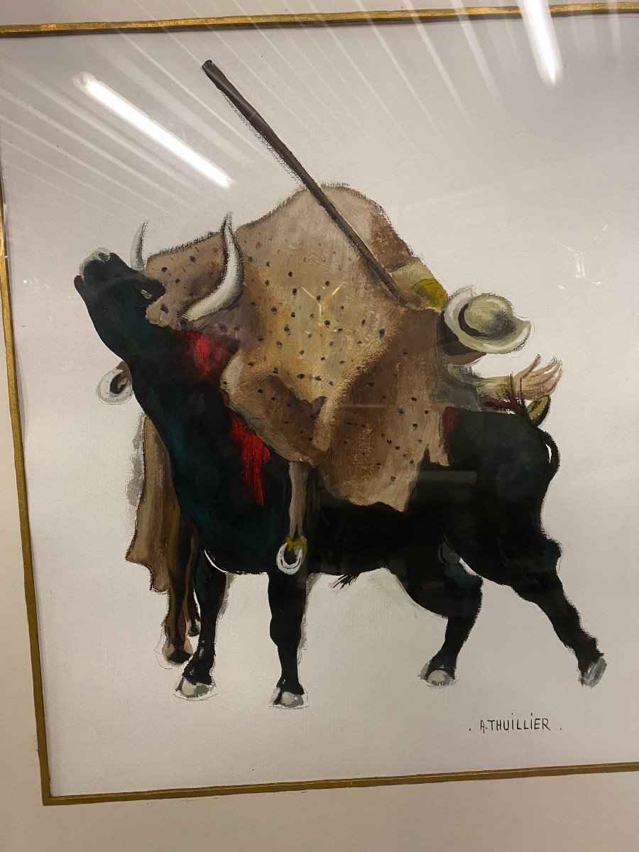 A. Thuillier (20 I) - La Corrida (2) - Oil On Canvas Signed-photo-3