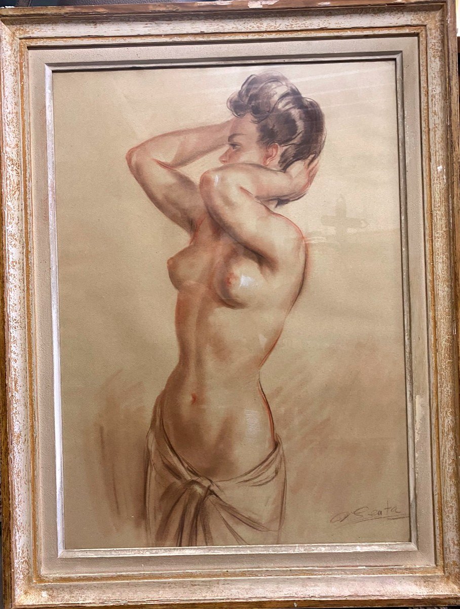 Art Déco - Dessin Et Pastel Signé Représentant Un Nu - XX Ième