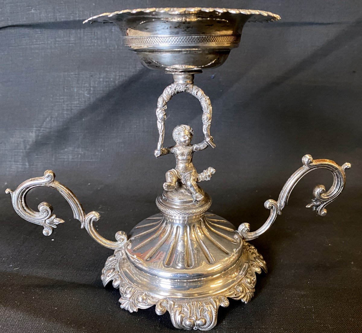 Old Baguier Cup Candlestick With Cherub Decor In Sterling Silver 19th Century-photo-3