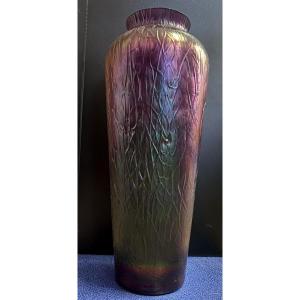 Loetz - Grand Vase Violet Irisé De Vert - Années 50/60