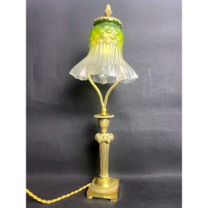Bronze And Glass Buffet Or Office Lamp