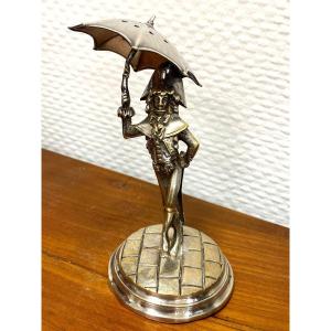 Silver Bronze Baker With Umbrella 19th 