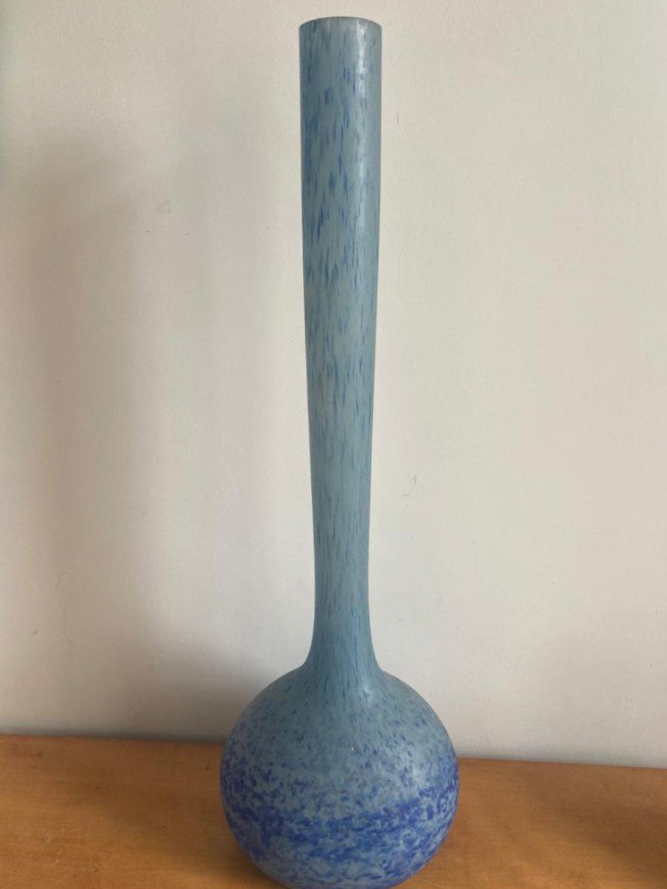 Large Art Deco Glass Paste Solifleur Vase-photo-2