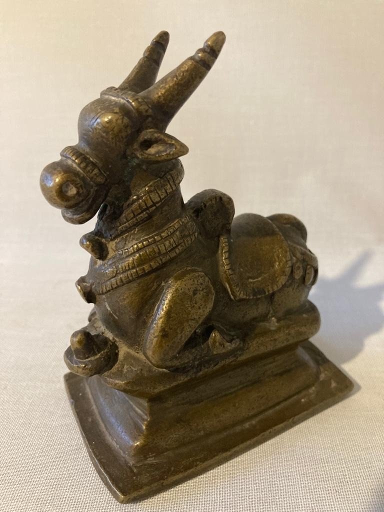 Statue Bronze Asiatique Inde Nandi Monture De Shiva