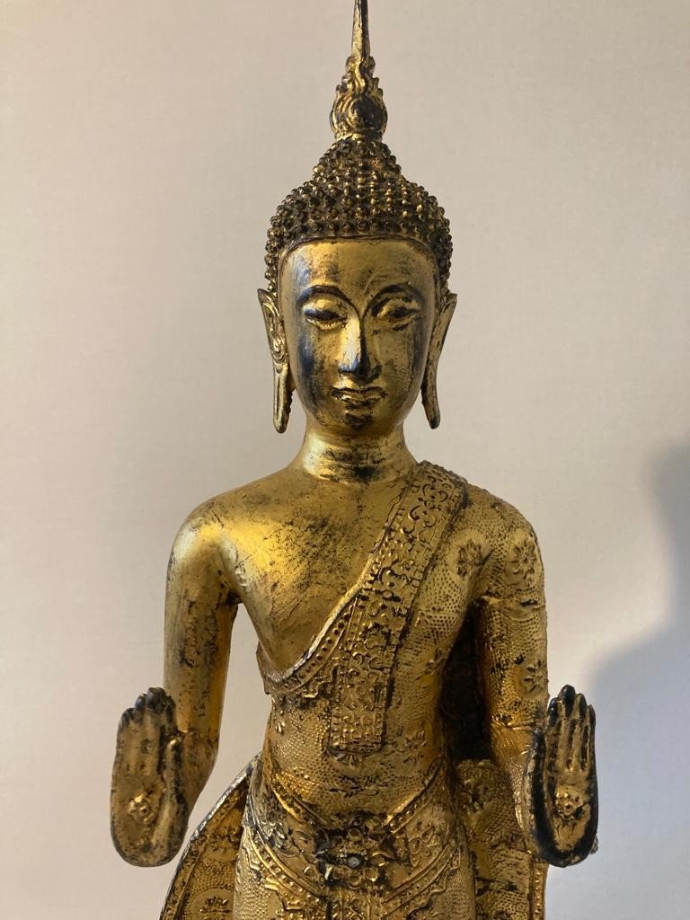 Standing Buddha Statue Gilt Bronze Thailand-photo-2