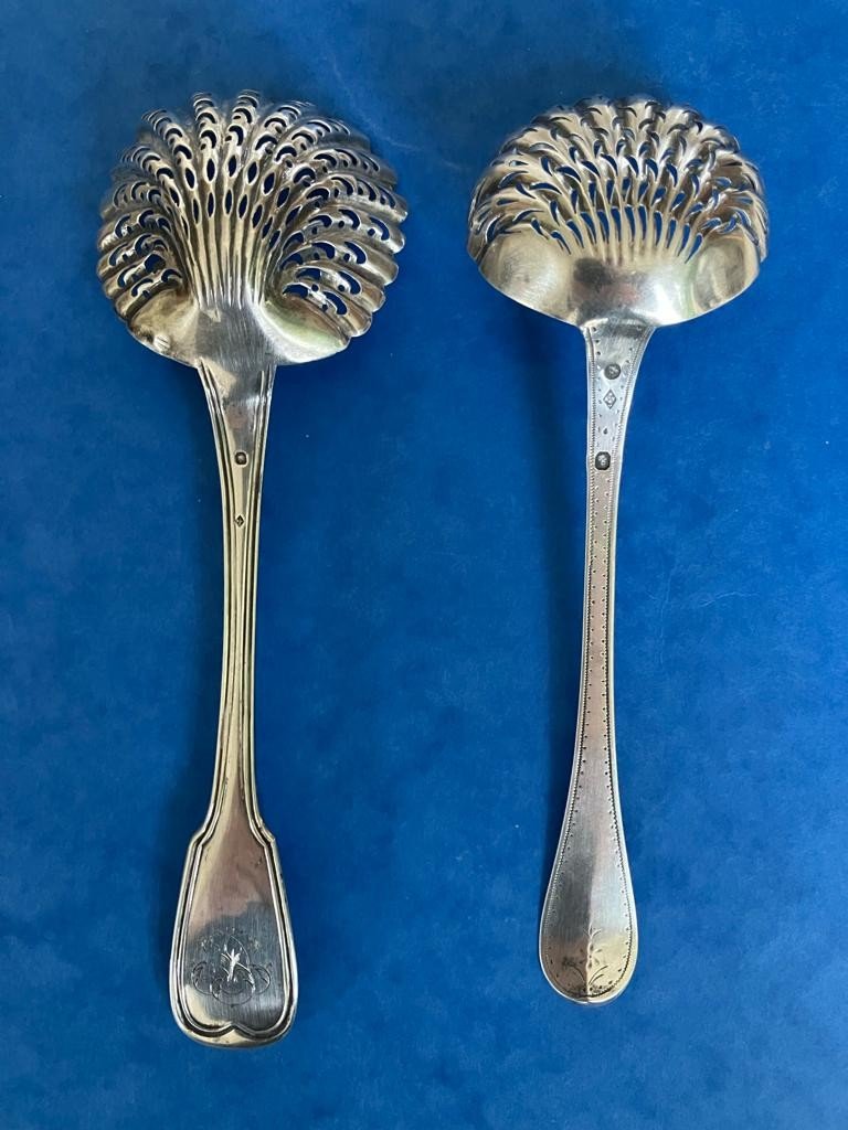 Pair Of Solid Silver Sprinkling Spoons