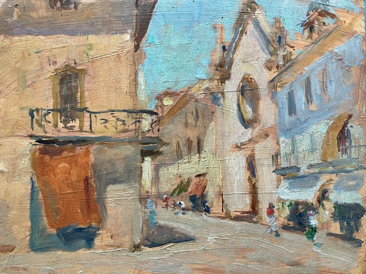 Street In Saint-jean-de-luz Oil On Paper-photo-2