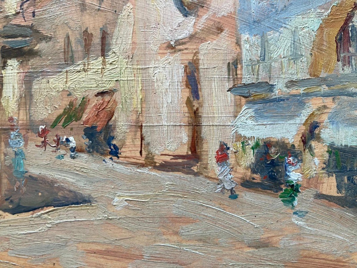 Street In Saint-jean-de-luz Oil On Paper-photo-3