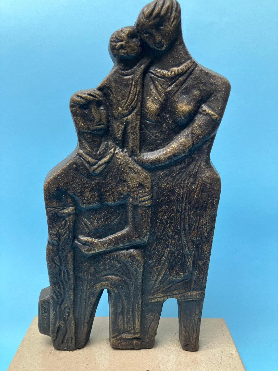 Bronze Couple Statue Modernist Sculpture-photo-2