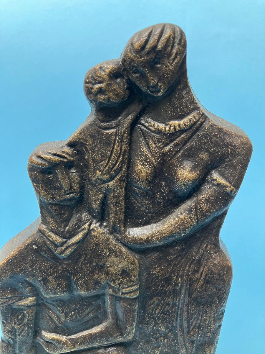 Bronze Couple Statue Modernist Sculpture-photo-3