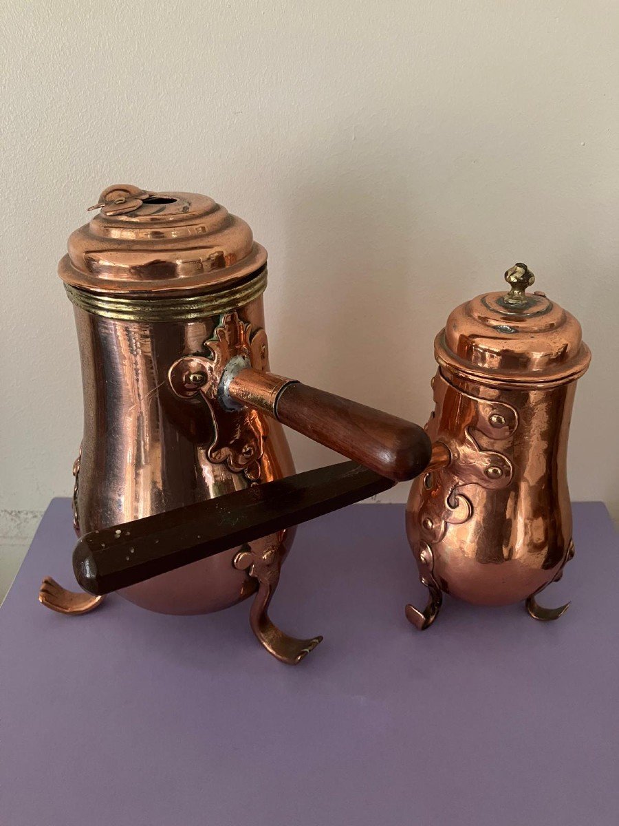 Set Of Two 18th Century Copper Chocolate Pots-photo-3