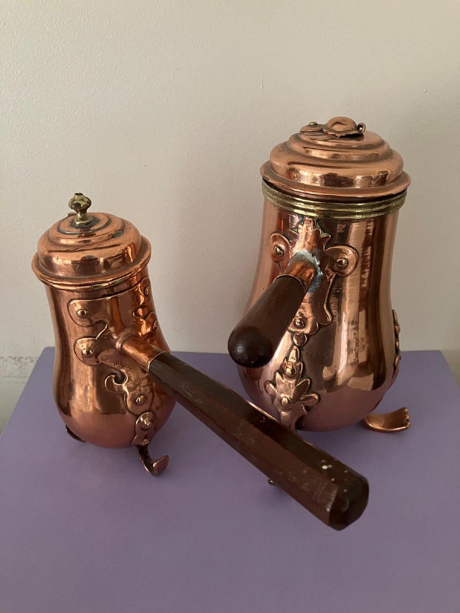 Set Of Two 18th Century Copper Chocolate Pots